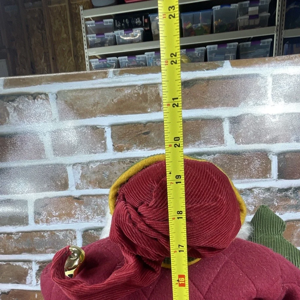Santa Claus Christmas Figurine Fabric Freestanding Burgundy Green 19in Tall